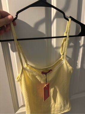 Edikted Yellow Ribbed Lace-Trim tank top size xs
